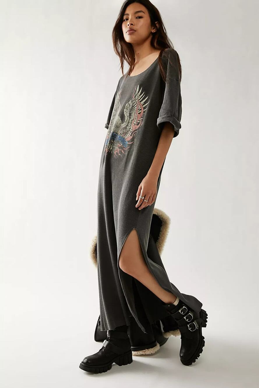 Free People Eagle Maxi Short Sleeves Crewneck Top - L